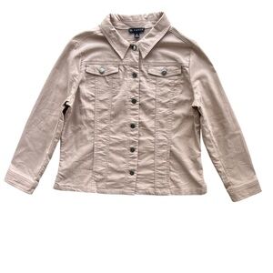 N Touch Women’s Size Med Tan Khaki Button Front Canvas Stretch Jean Jacket #8447